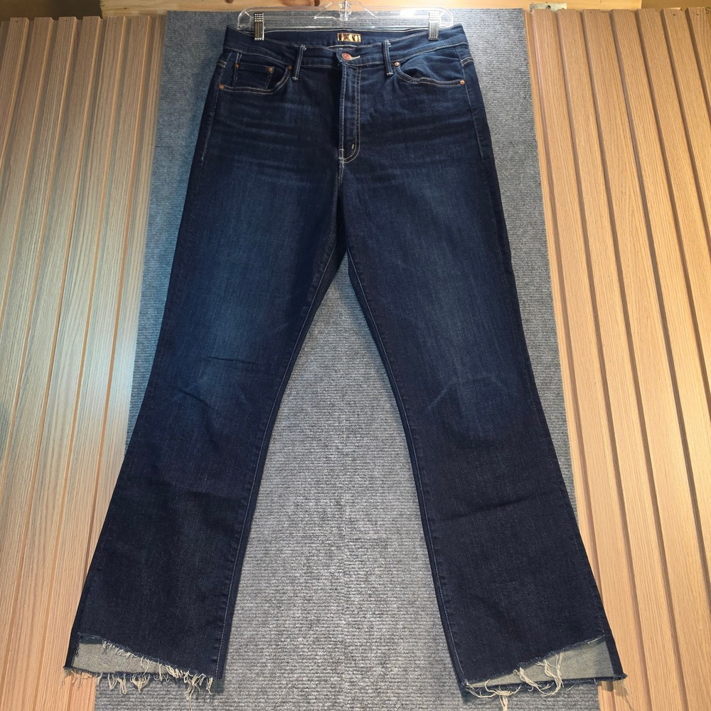 Mother Flare Jeans Women 32 Dark Blue Good Raw Step Hem High Rise Stretch